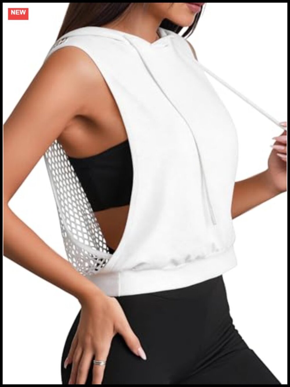 Sleeveless Hoodie Open Back Mesh Workout Tank Top